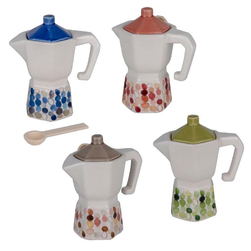 6 PZ MODERN MOKA POIS Zuccheriera in porcellana 11 cm BOMBONIERA