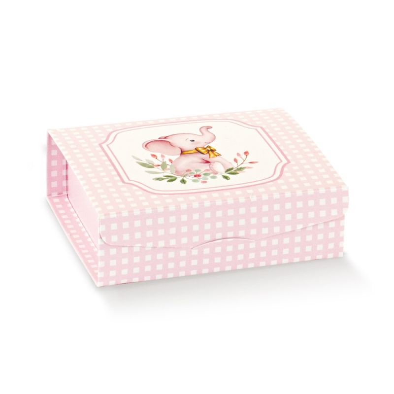 10X ELEFANTINO ROSA Scatola GIFT 10x10x3.5 cm con divisorio BOMBONIERA