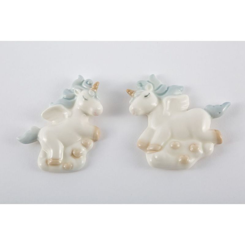 1 PZ Calamita magnete UNICORNO in porcellana celeste 4 cm BOMBONIERA