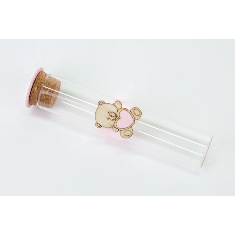 12X Provetta vetro portaconfetti ORSETTO ROSA 12.5x2.5 cm BOMBONIERA