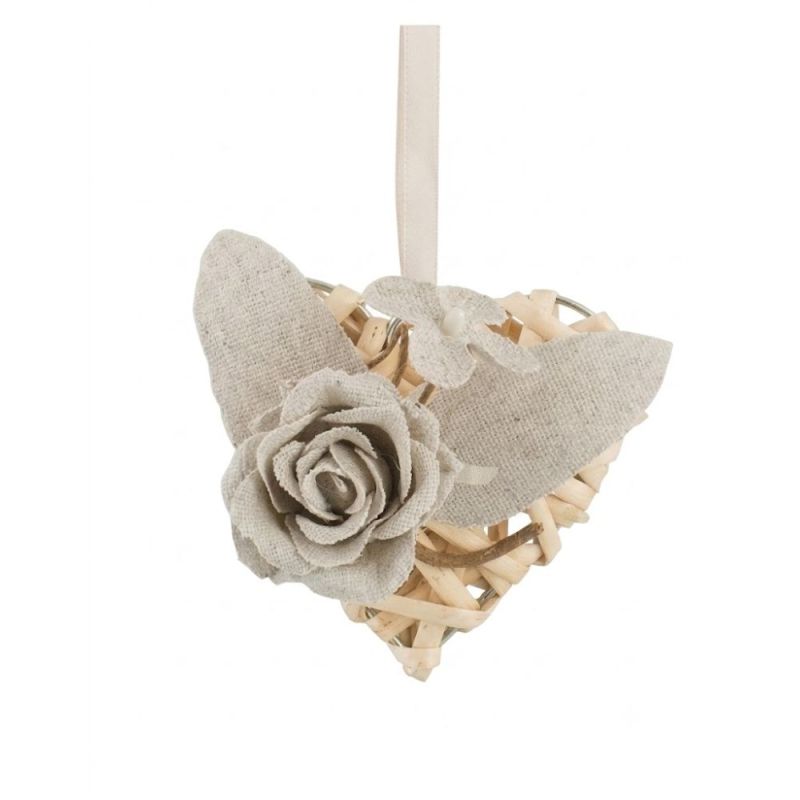 24X Decorazione cuore da appendere con rosa in juta BOMBONIERA