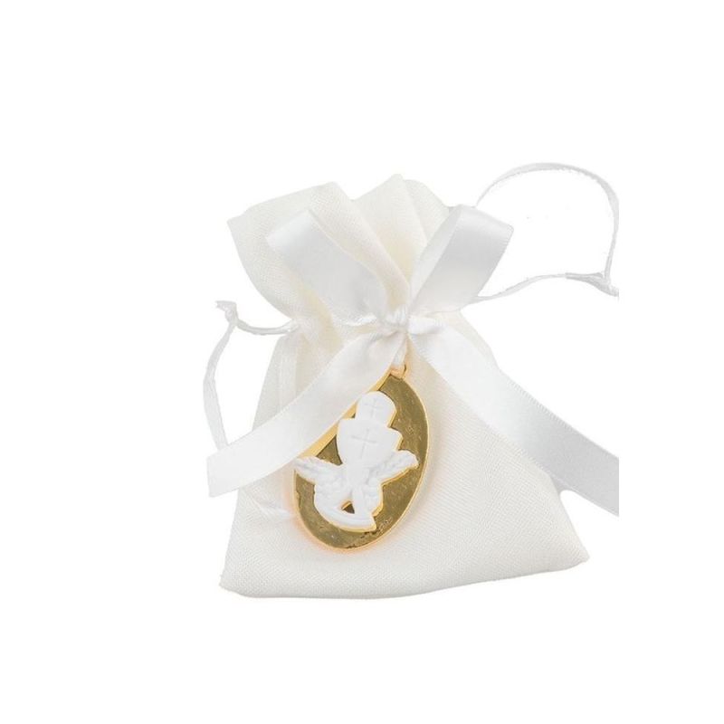 51X Sacchetto Portaconfetti 10x8cm CALICE COMUNIONE plexi oro BOMBONIERA