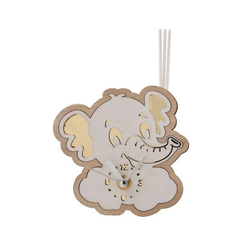 11 PZ Orologio con profumatore ELEFANTE in legno e plexi BOMBONIERA