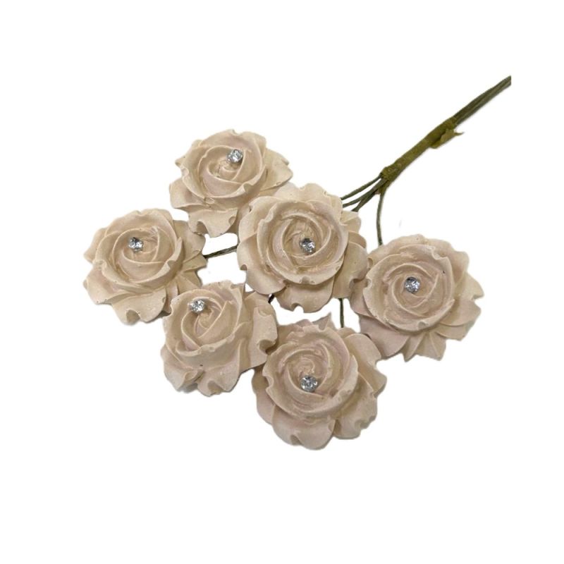 6 Mazzetti da 6 Gessetti a forma di ROSA CIPRIA con STRASS BOMBONIERA