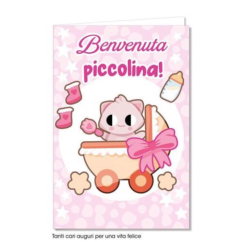 BIGLIETTO AUGURI compleanno 1 anno BAMBINA gatti OCCHINI